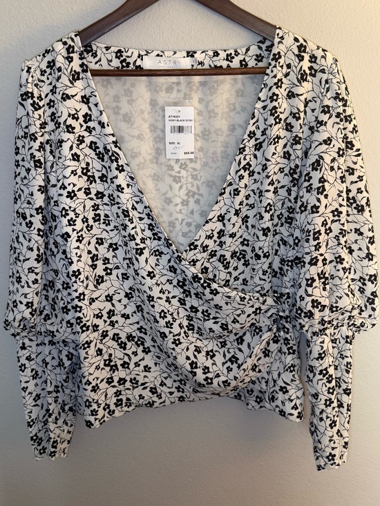 Astr Tops - Astr Black and White Floral Wrap Blouse